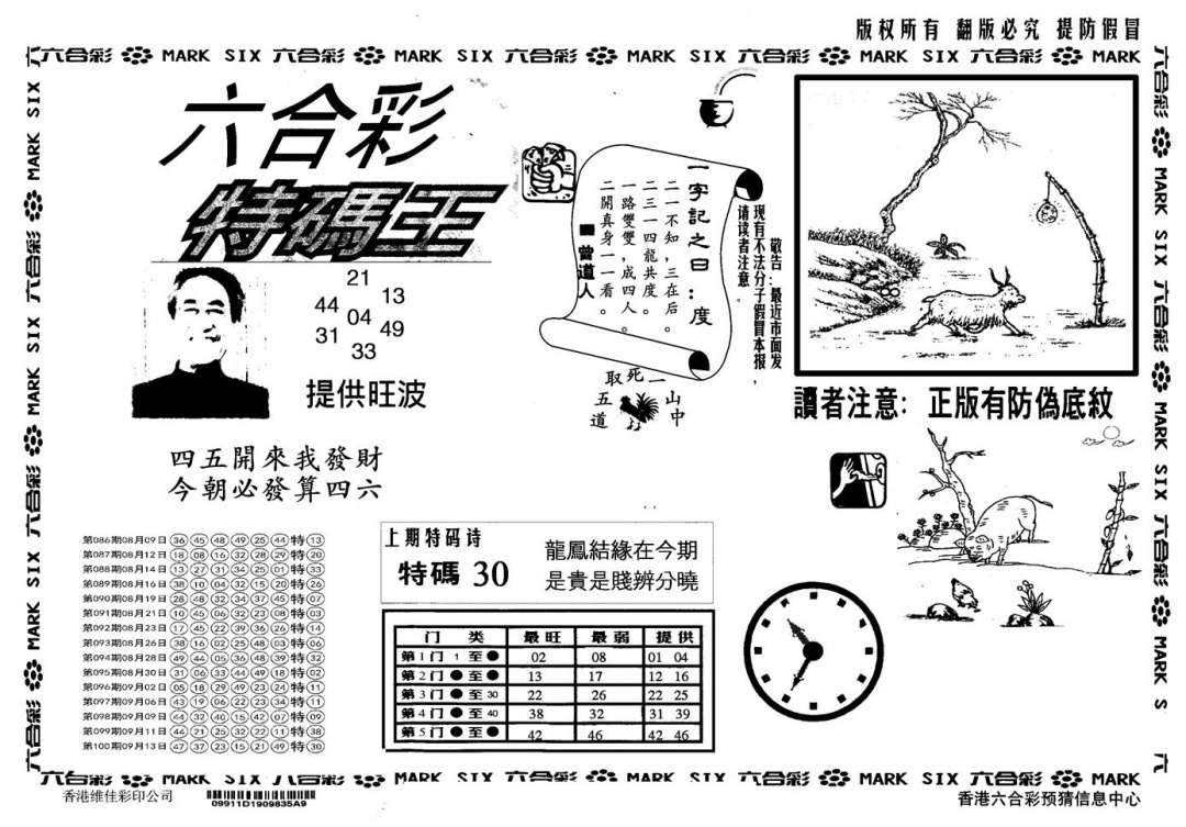 六合彩101期另版特码王(黑白)