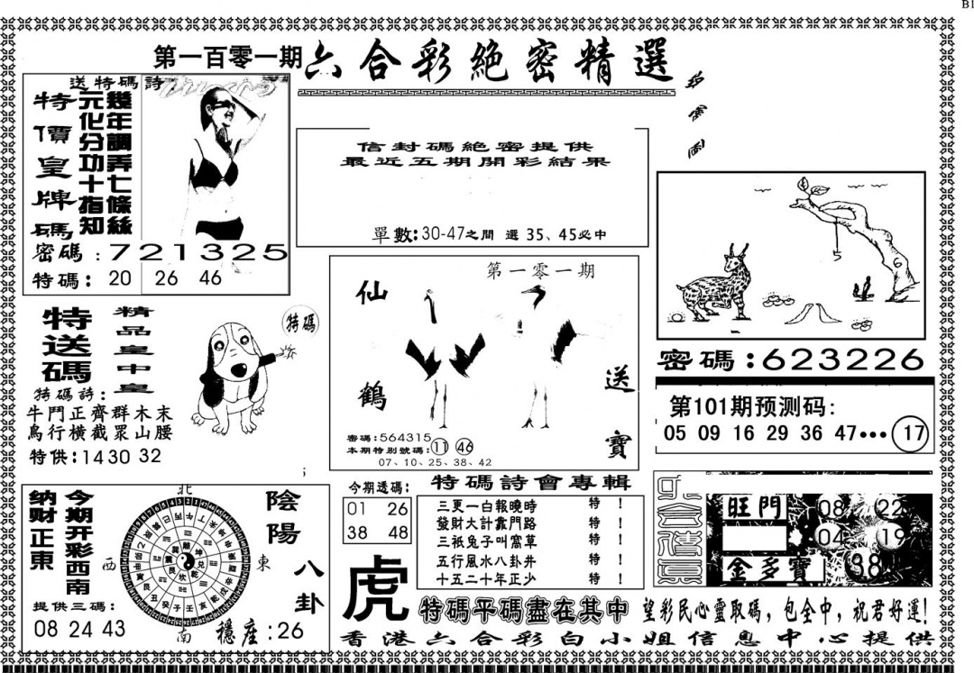 六合彩101期另版白姐绝密精选A(黑白)