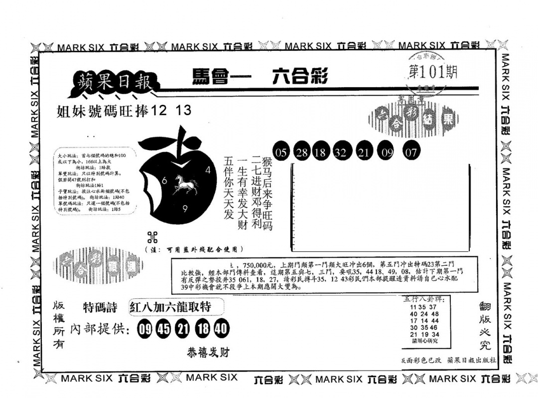 六合彩101期苹果日报A(黑白)