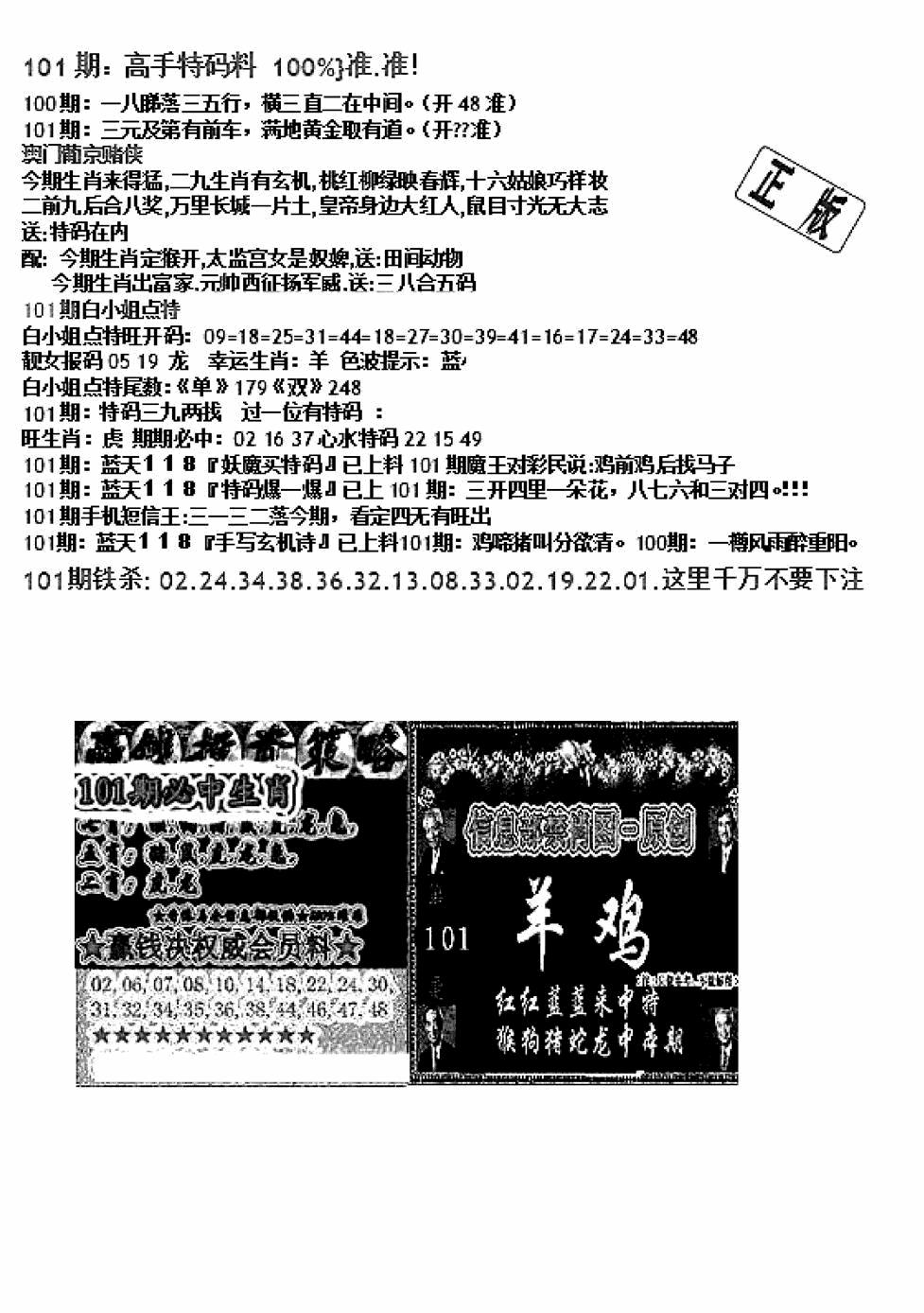 六合彩101期双龙报B(新图)(黑白)