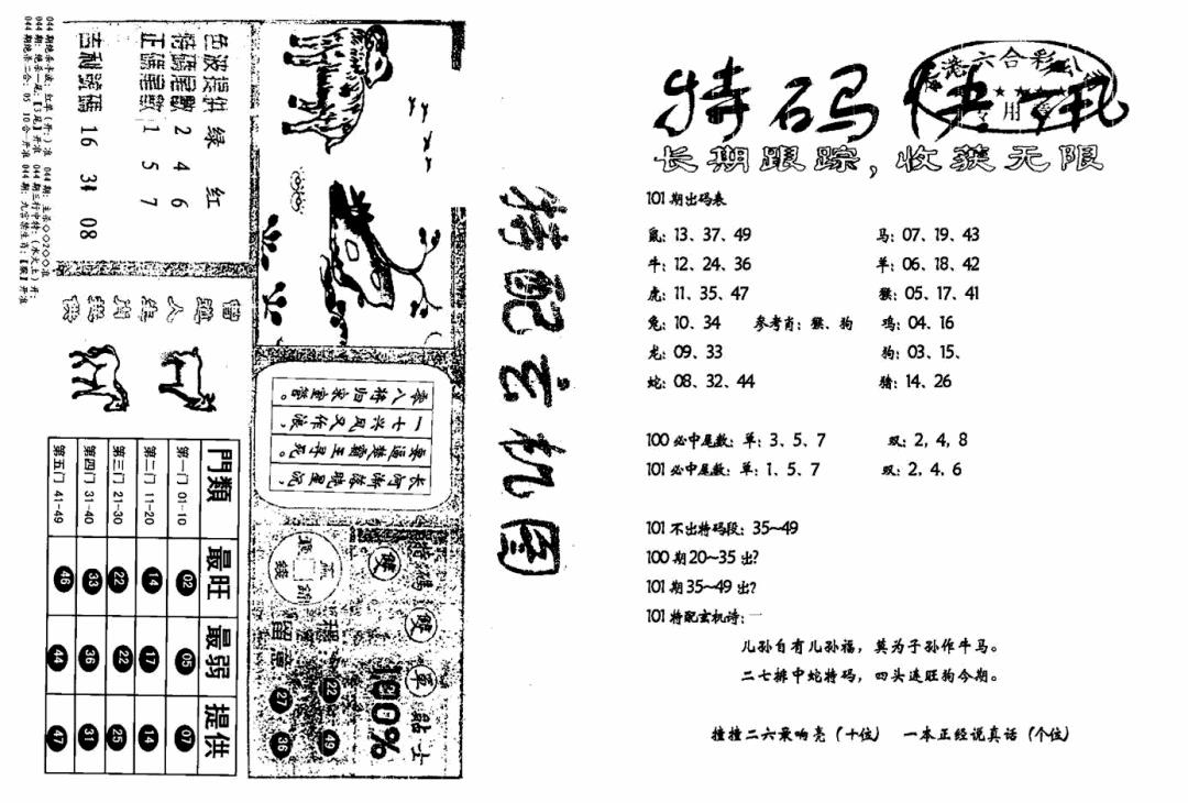 六合彩101期特快快讯+玄机图(新)(黑白)