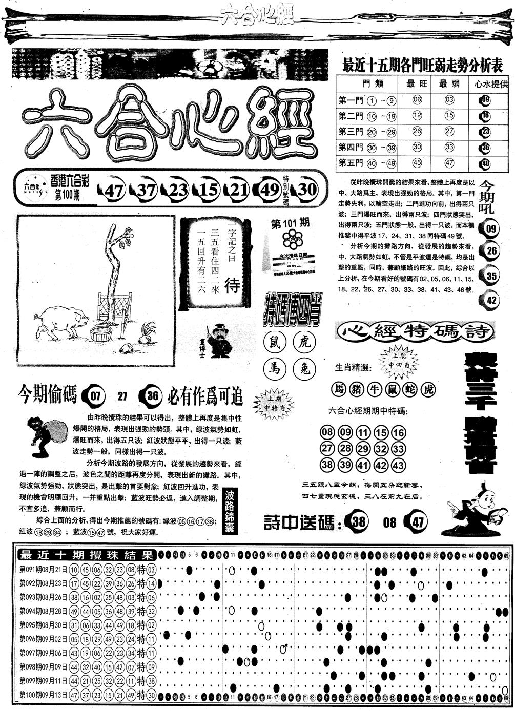 六合彩101期另版六合心经A(黑白)