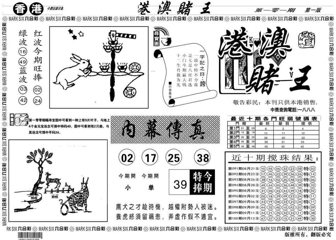 六合彩101期另版港澳赌王A(黑白)