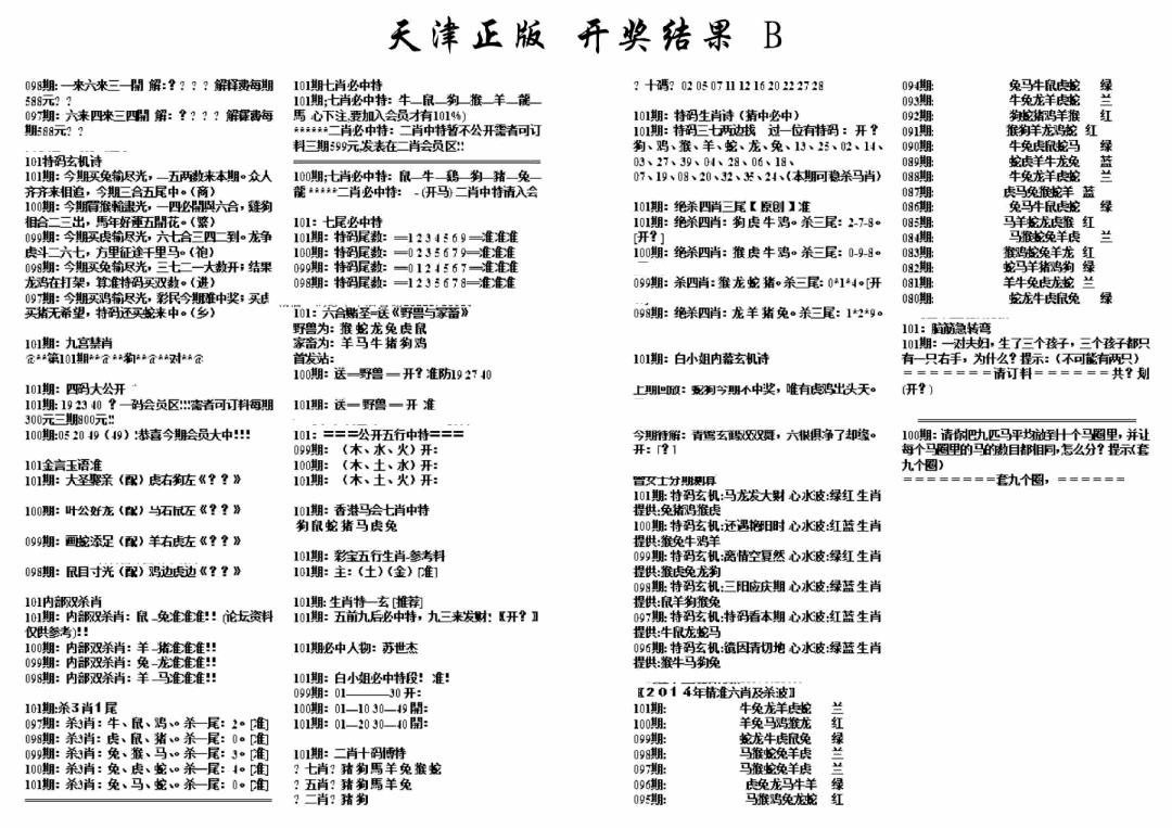六合彩101期天津正版开奖结果B(黑白)