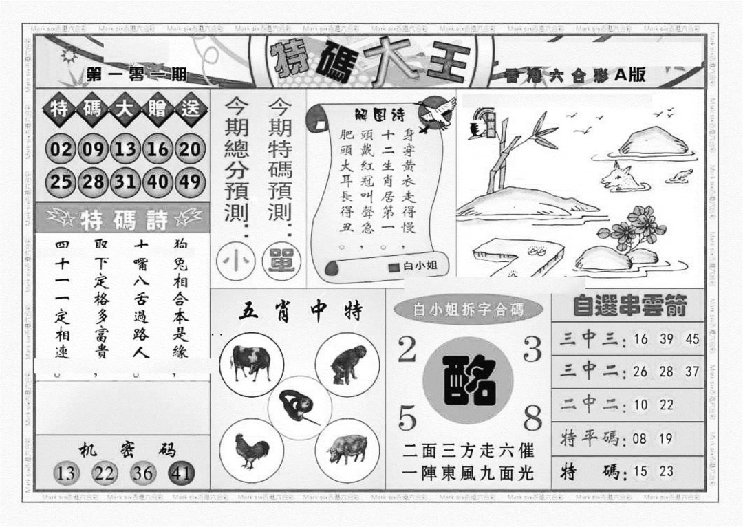 六合彩101期特码大王A（新图）(黑白)