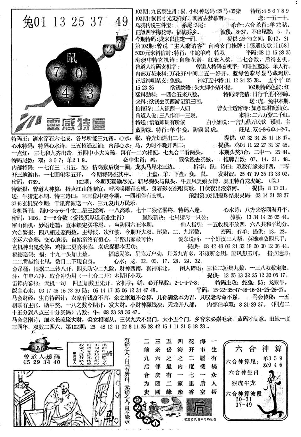 六合彩102期平西版彩霸王B(黑白)