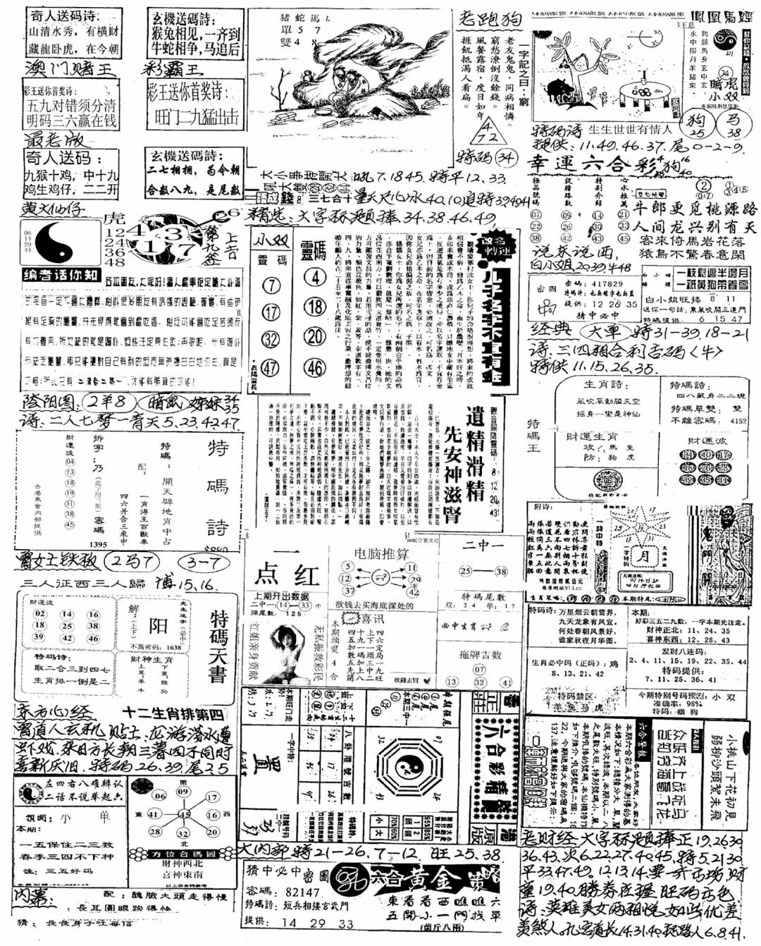 六合彩102期新版手写综合资料A(黑白)