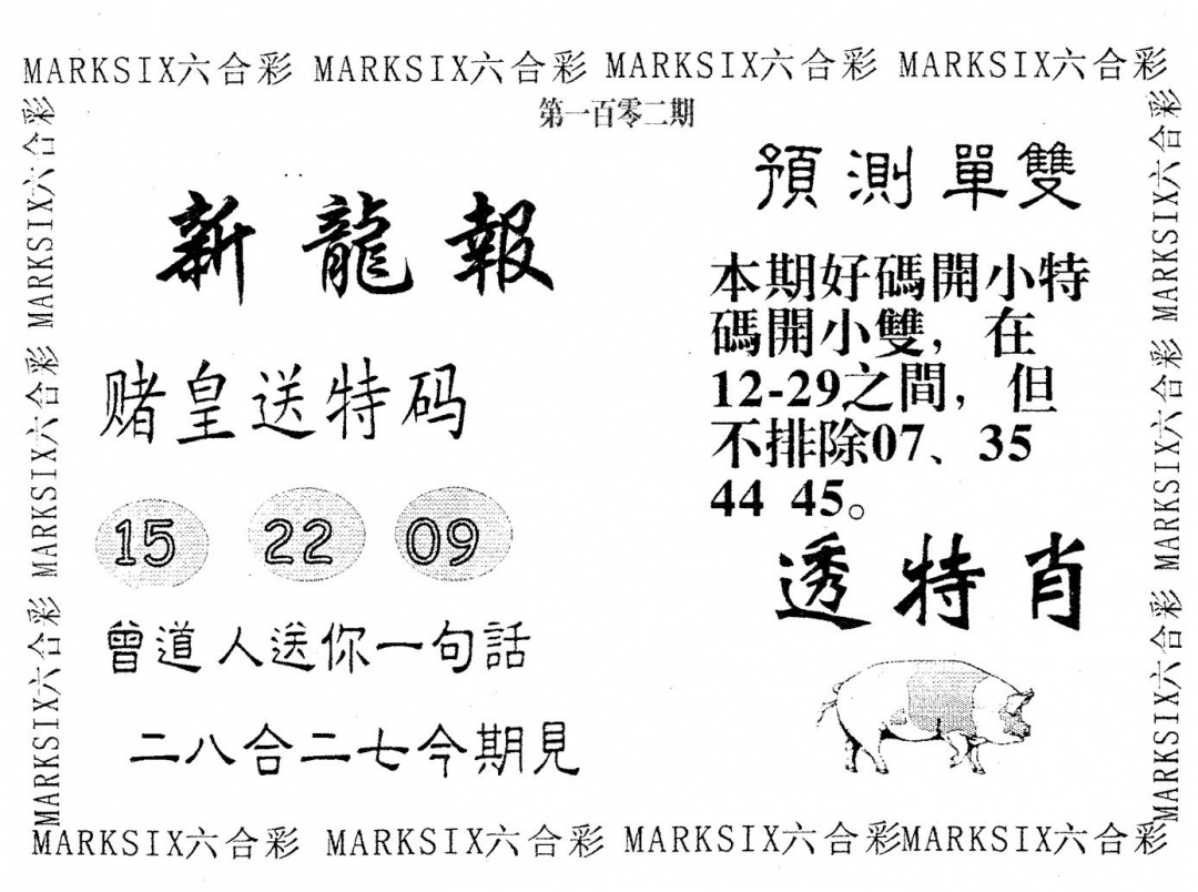 六合彩102期新龙报(黑白)