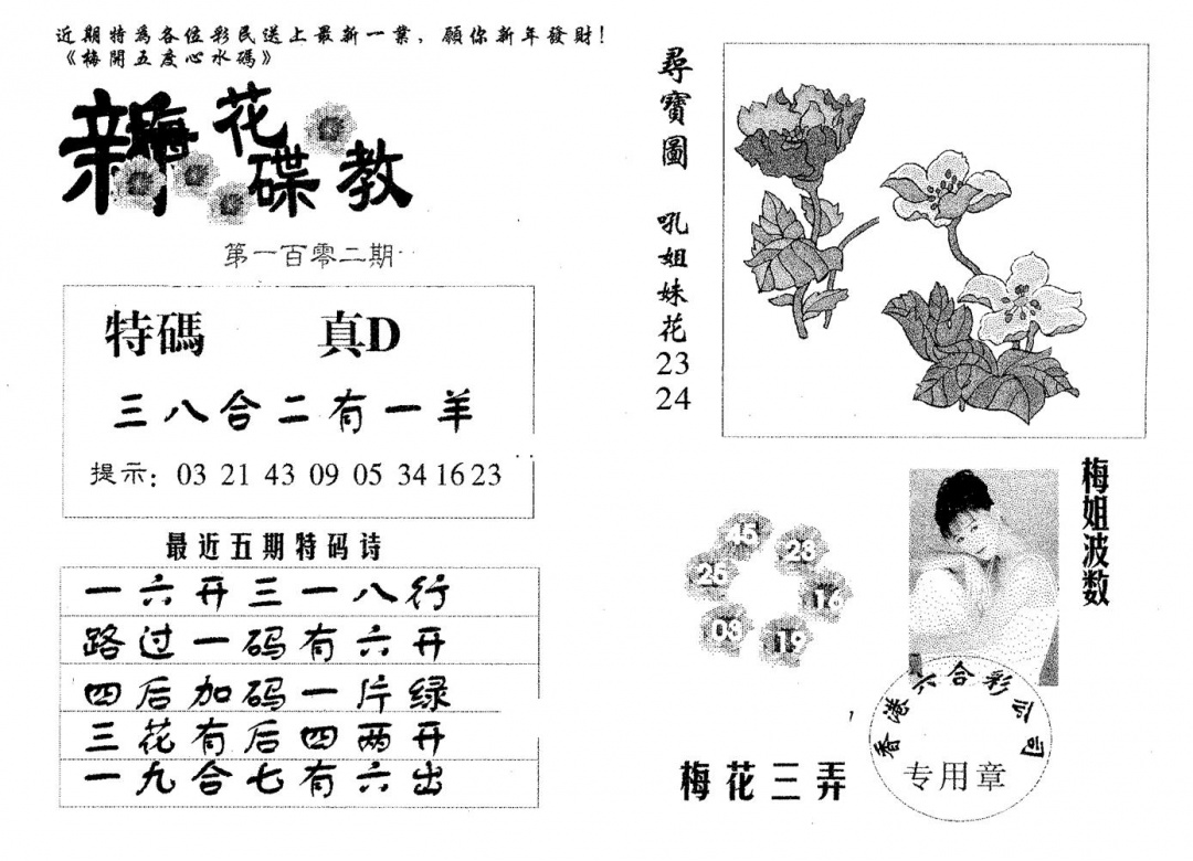 六合彩102期新花碟教(黑白)