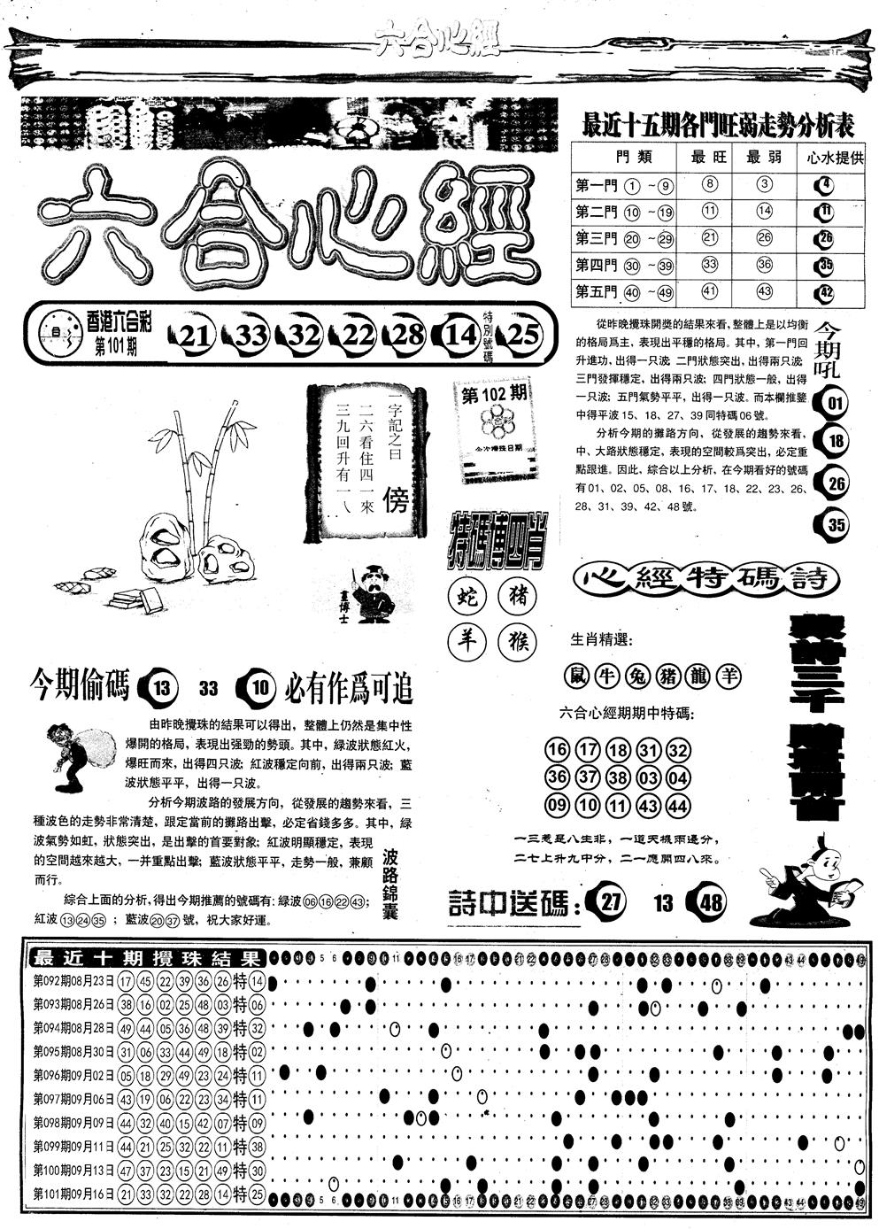 六合彩102期另版六合心经A(黑白)