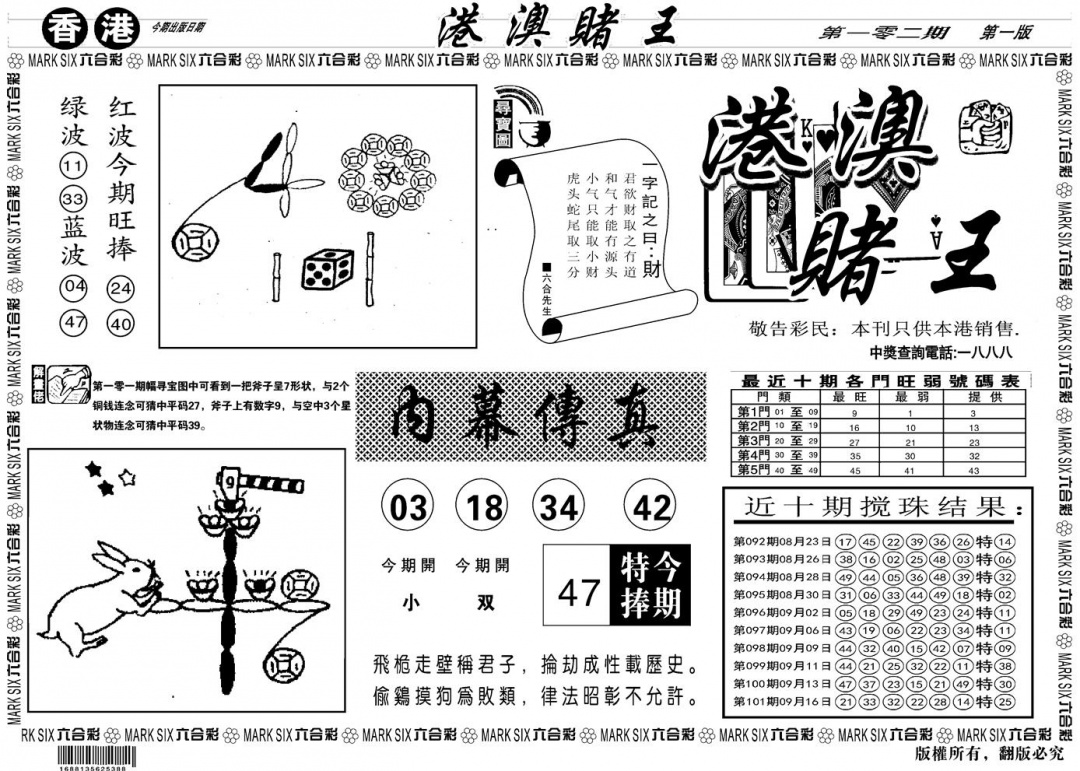 六合彩102期另版港澳赌王A(黑白)