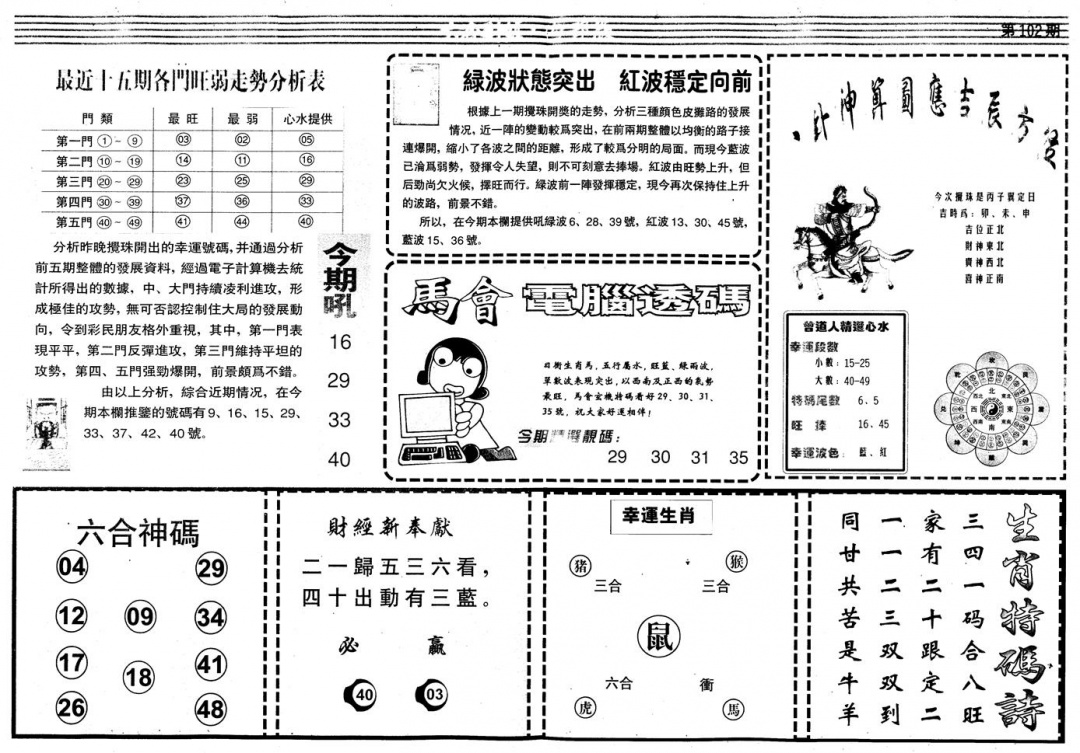 六合彩102期另版中财经B(黑白)