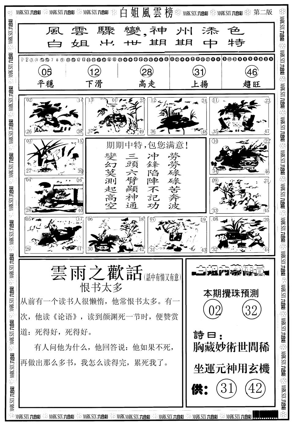 六合彩102期另版白姐风云榜B(黑白)