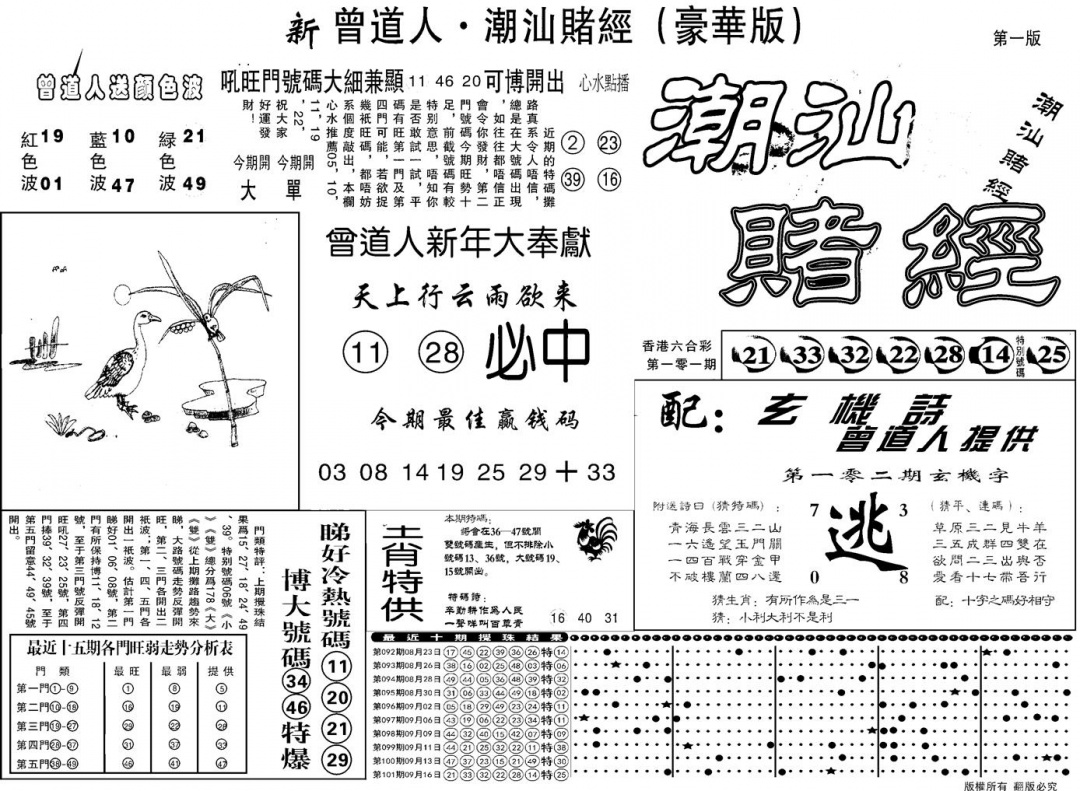 六合彩102期另潮汕赌经濠华版A(黑白)