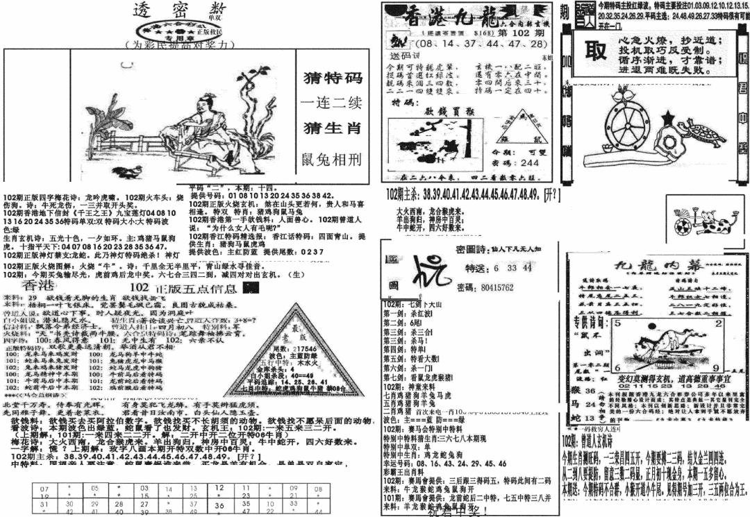 六合彩102期新透密数B(新)(黑白)
