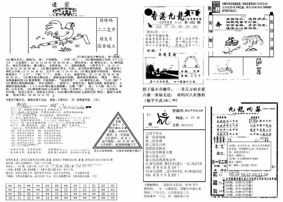 六合彩102期另新透密数B(新)(黑白)