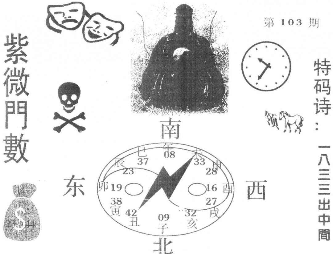 六合彩103期老版紫微门数(黑白)