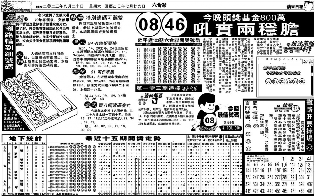六合彩103期老版苹果日报(黑白)