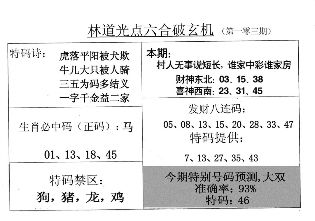 六合彩103期老林道光(黑白)
