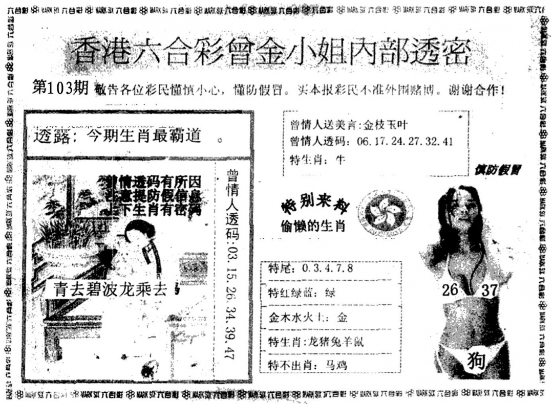 六合彩103期曾金小姐A(黑白)