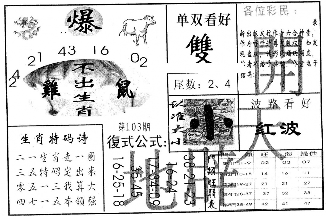 六合彩103期开天辟地(黑白)