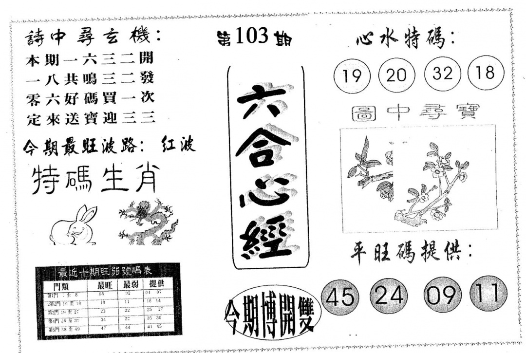 六合彩103期六合心经(黑白)