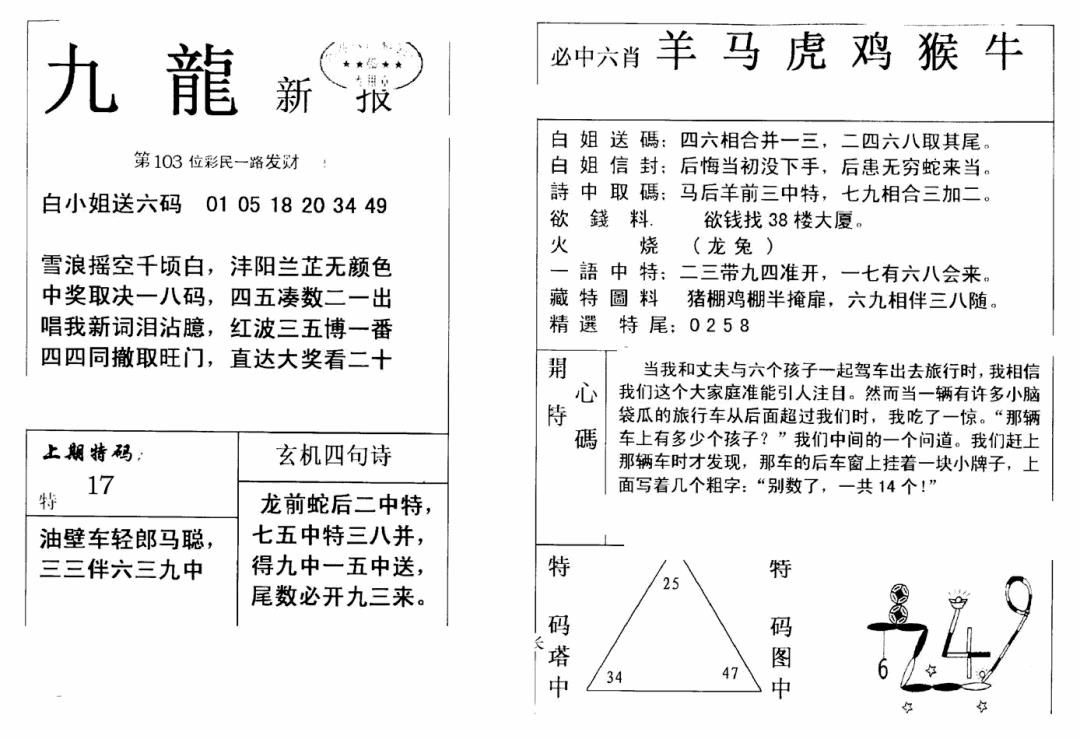 六合彩103期九龙新报(新)(黑白)