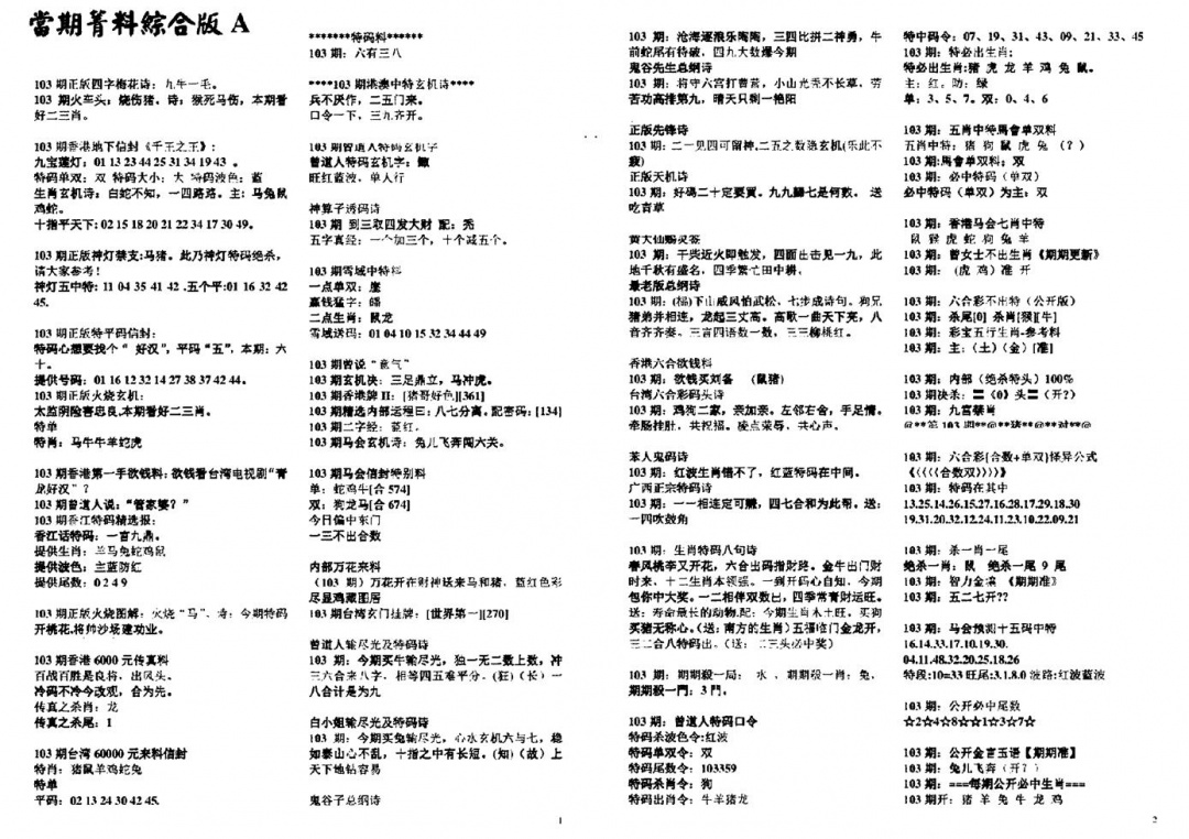 六合彩103期投资指南(黑白)