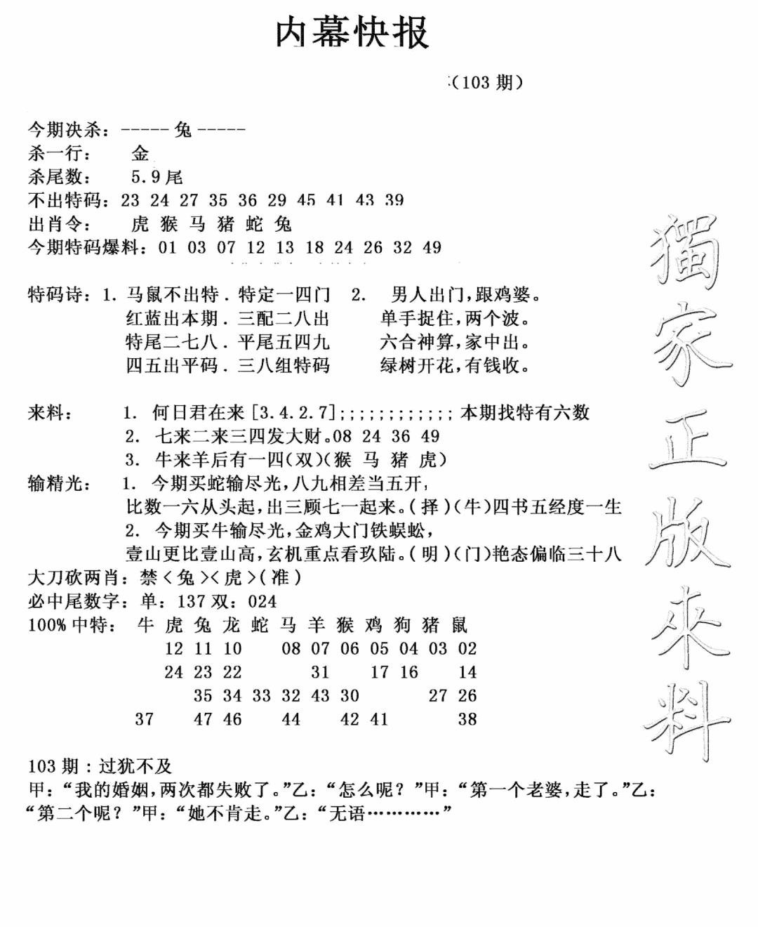 六合彩103期内幕快报(新图)(黑白)