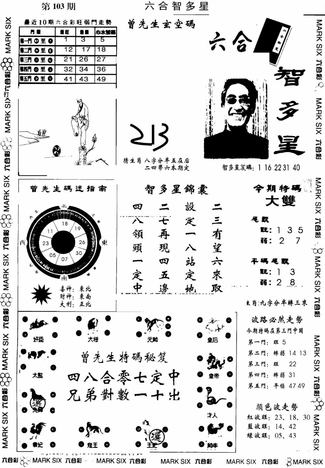 六合彩103期另六合智多星(早图)(黑白)