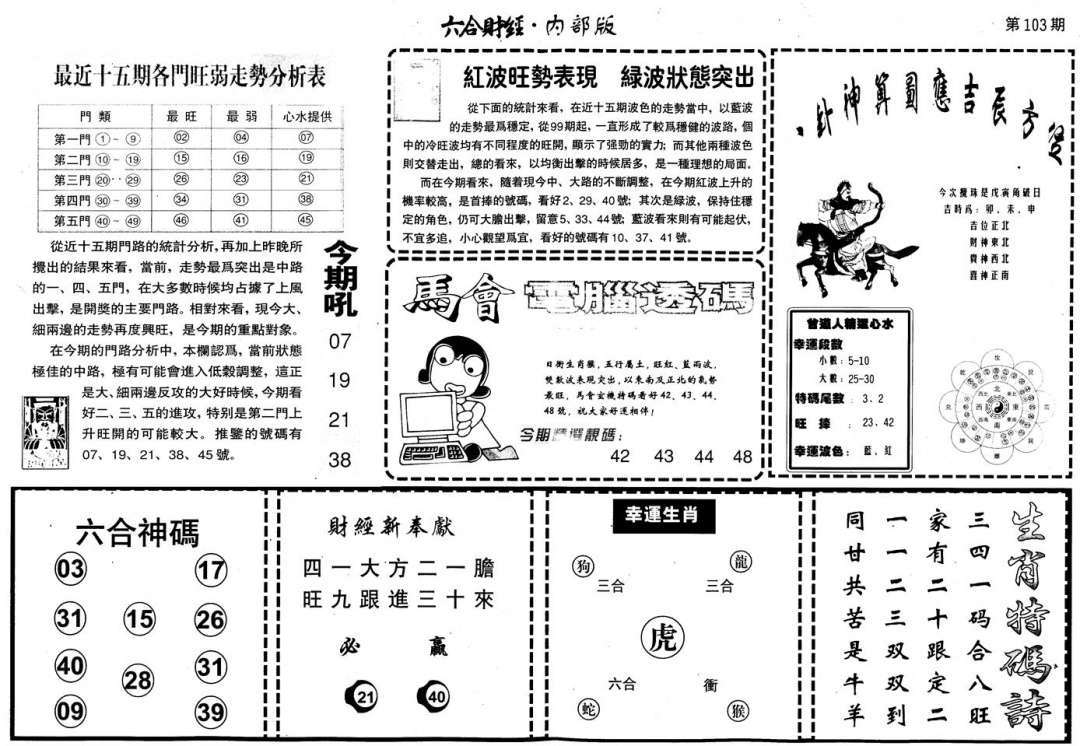 六合彩103期另版中财经B(黑白)