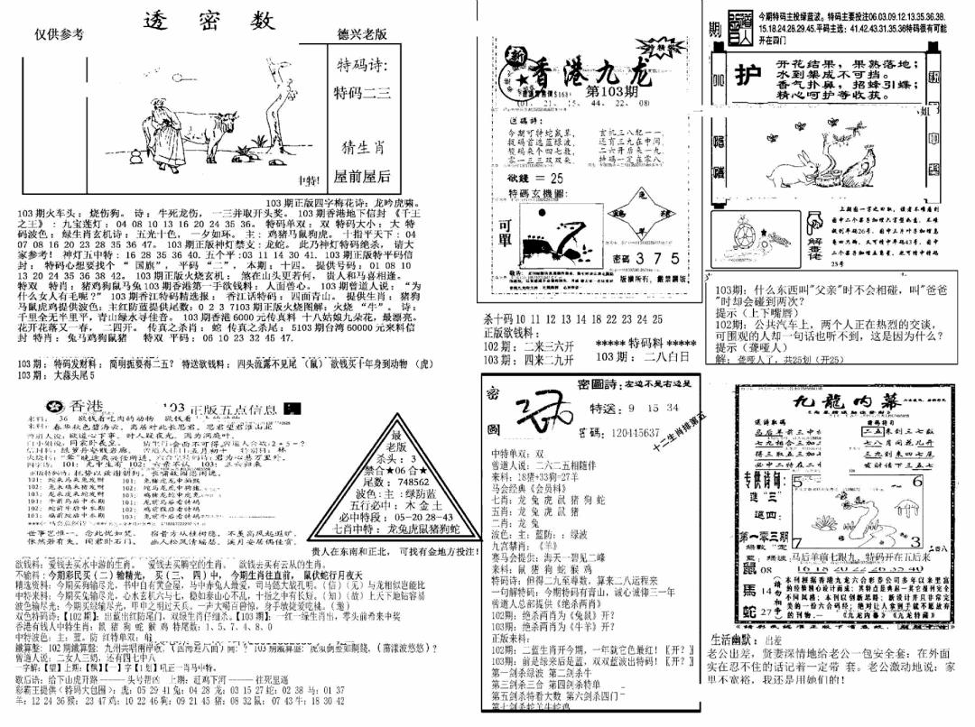 六合彩103期另新透密数A(新)(黑白)