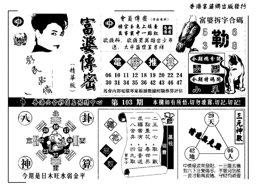 六合彩103期富婆传密(新料)(黑白)