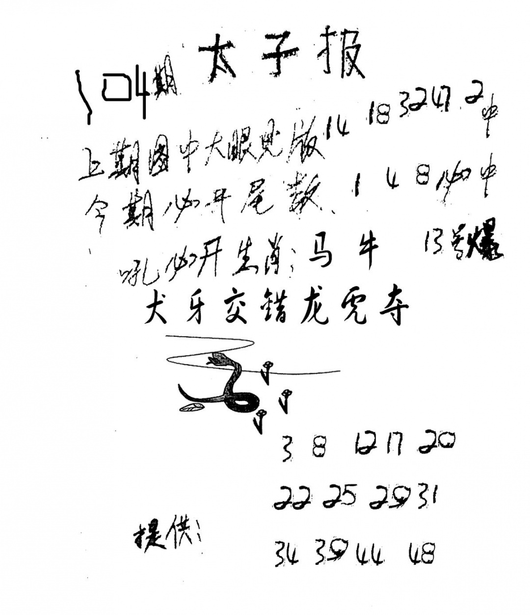 六合彩104期老版太子报(黑白)