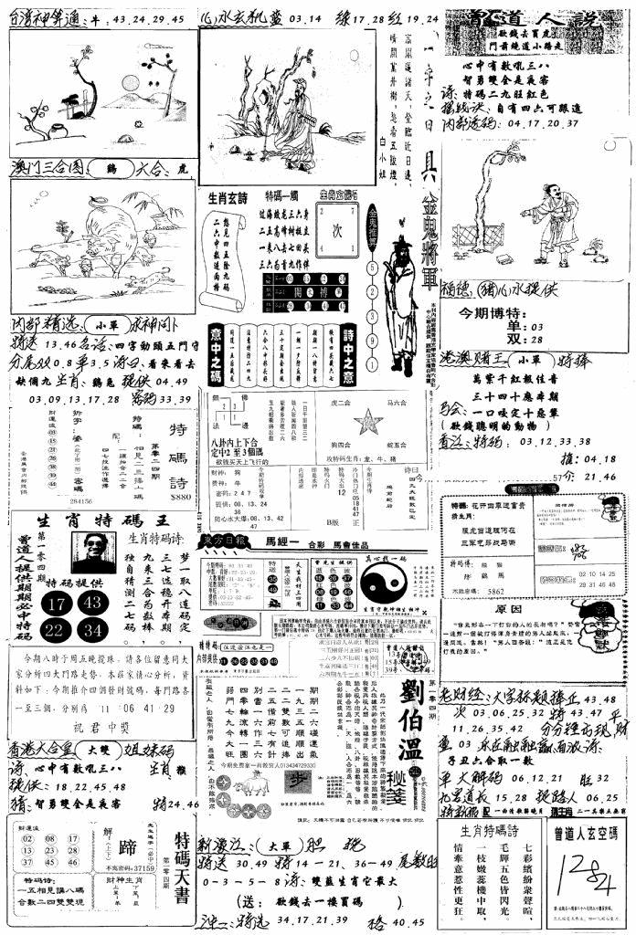 六合彩104期手写综合资料B(黑白)