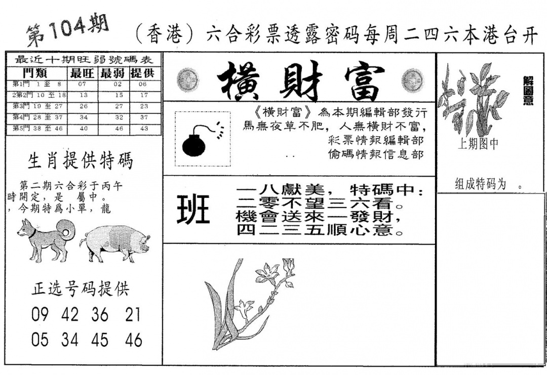 六合彩104期横财富(黑白)