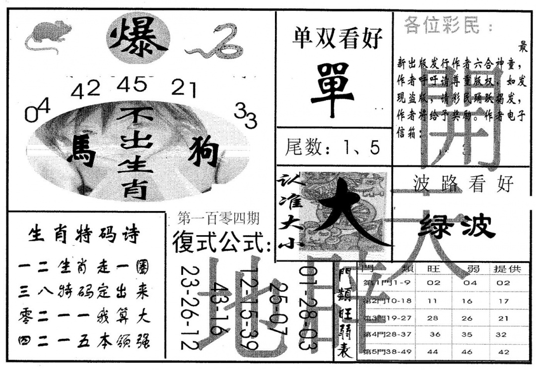 六合彩104期开天辟地(黑白)