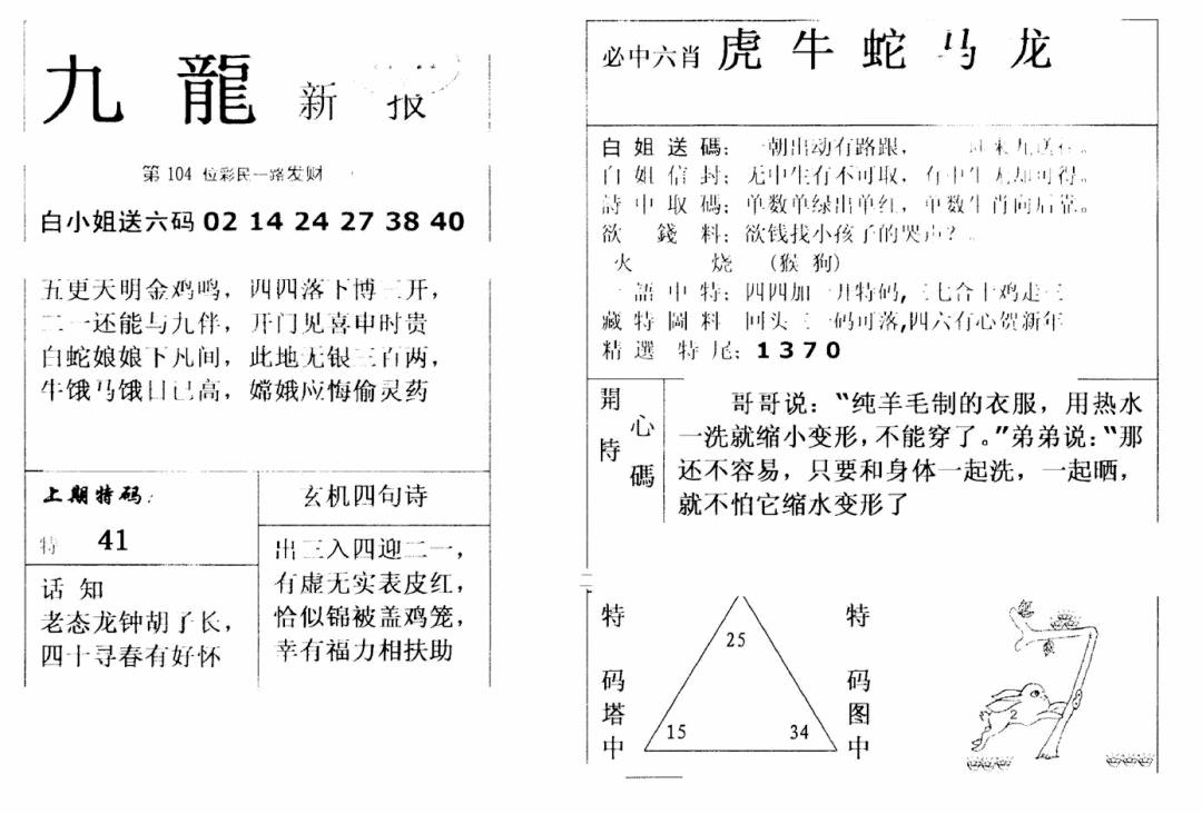 六合彩104期九龙新报(新)(黑白)