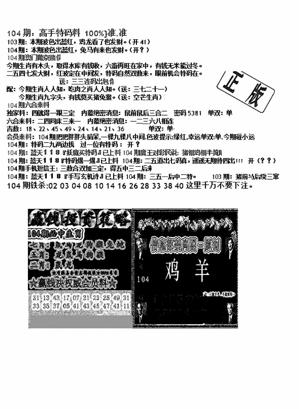 六合彩104期双龙报B(新图)(黑白)