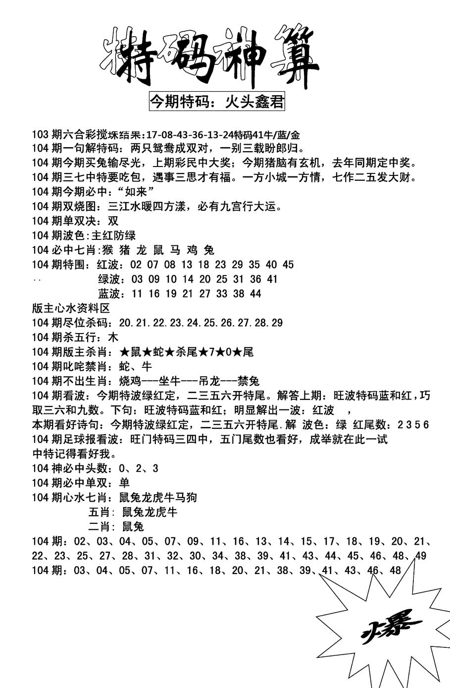 六合彩104期特码神算(新图)(黑白)