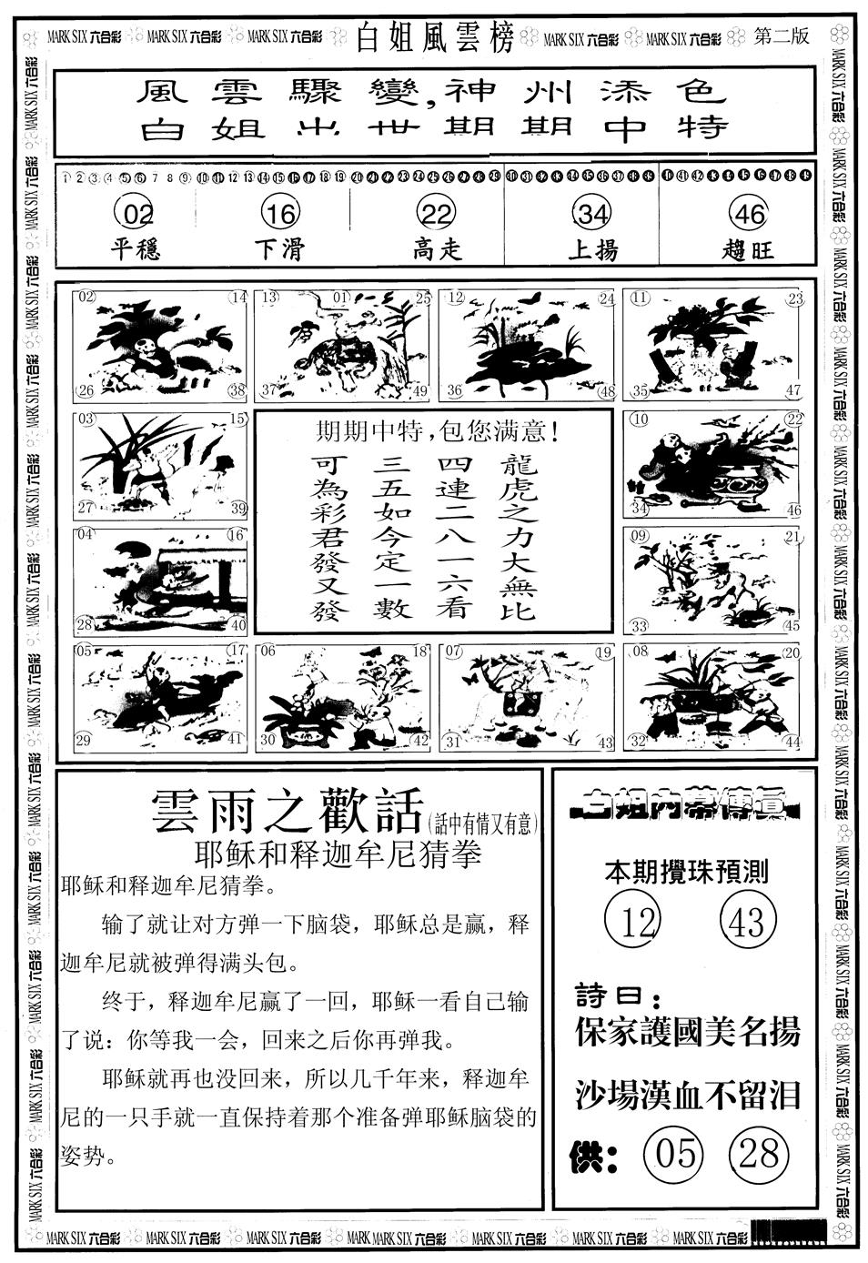 六合彩104期另版白姐风云榜B(黑白)
