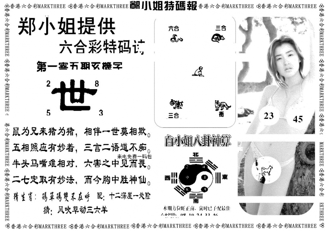 六合彩105期郑小姐特码报B(黑白)