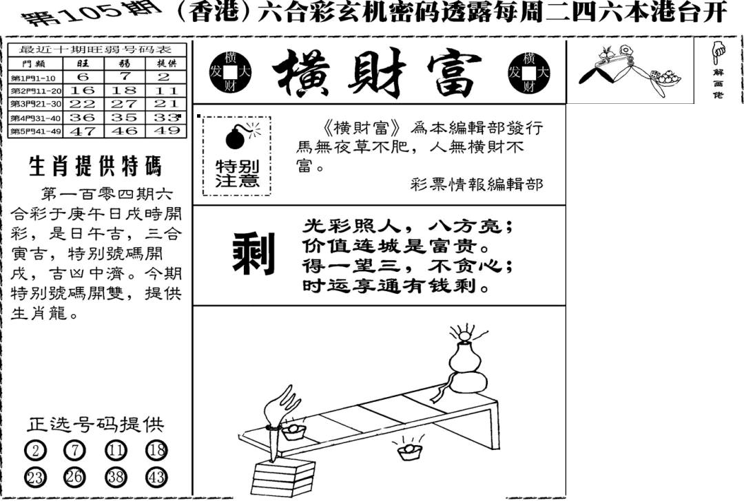 六合彩105期老版横财富(黑白)