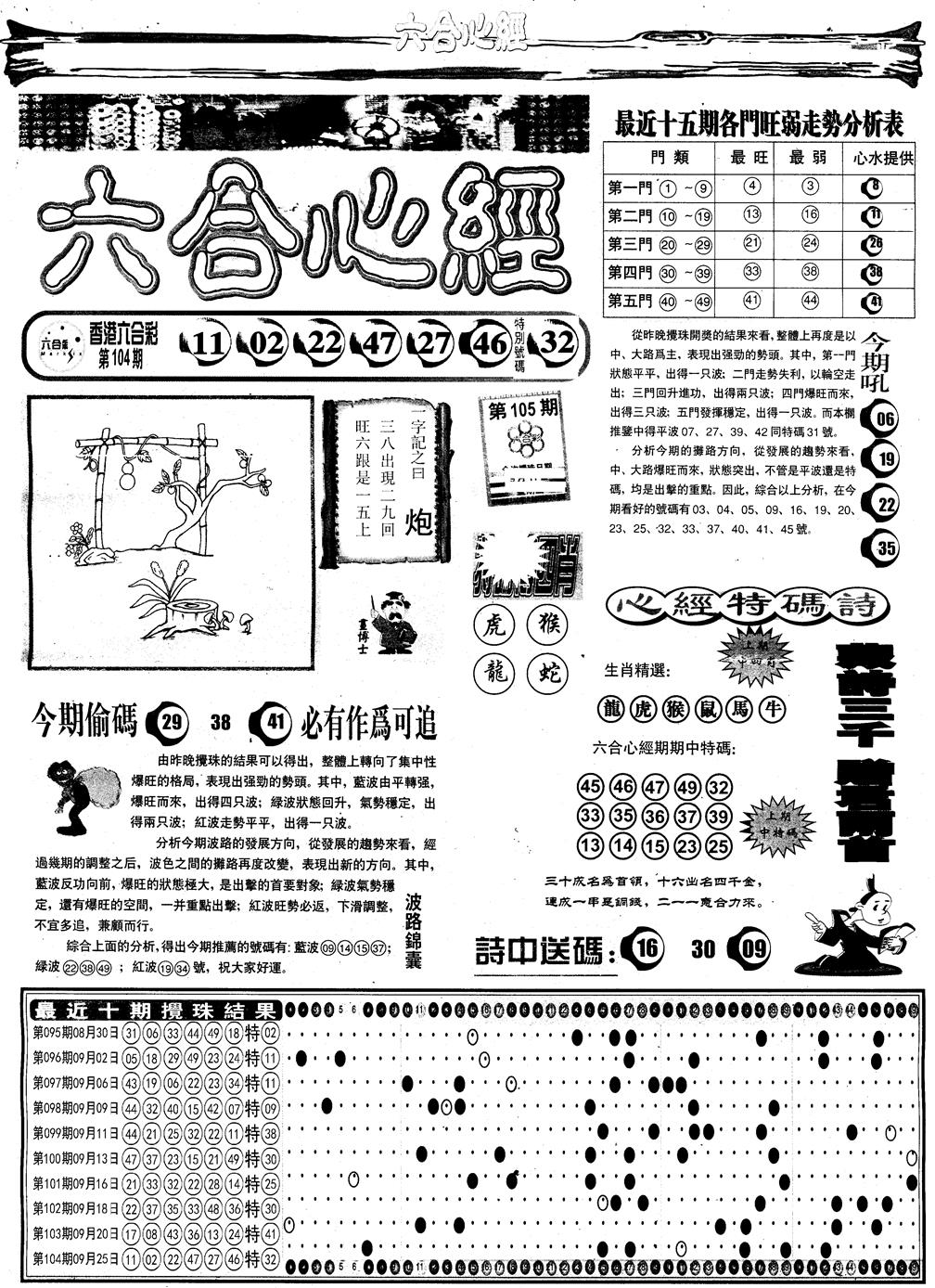 六合彩105期另版六合心经A(黑白)