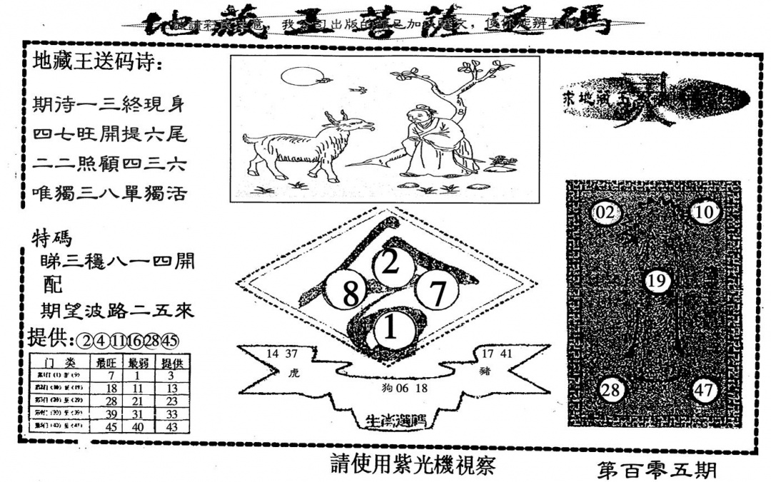 六合彩105期地藏王送码(黑白)