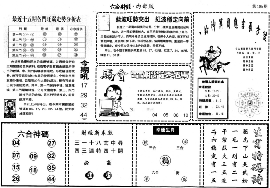 六合彩105期另版中财经B(黑白)