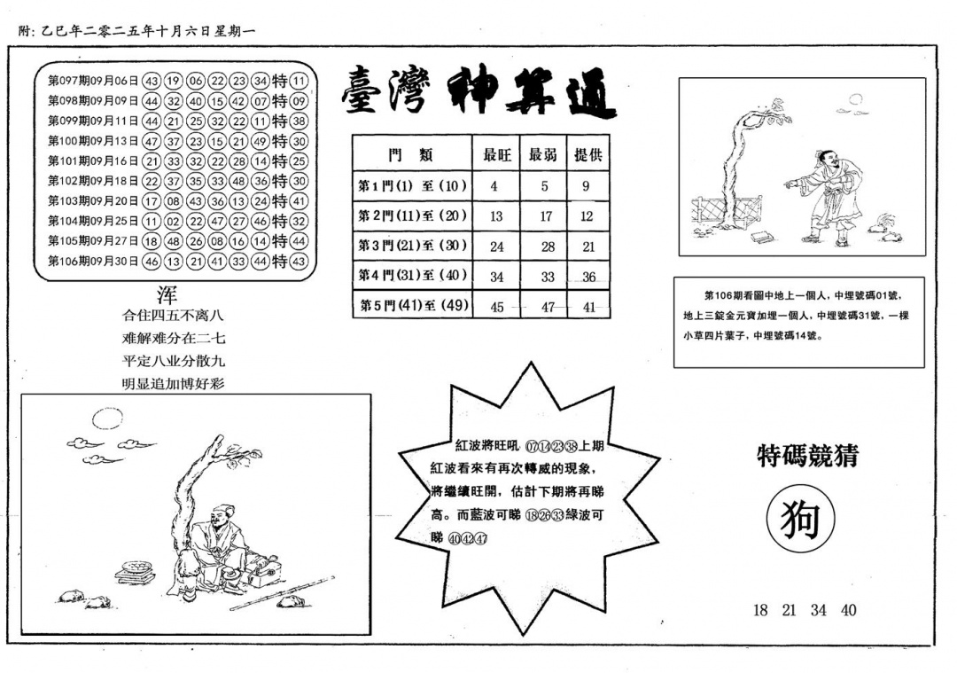 六合彩107期新潮汕台湾神算(黑白)