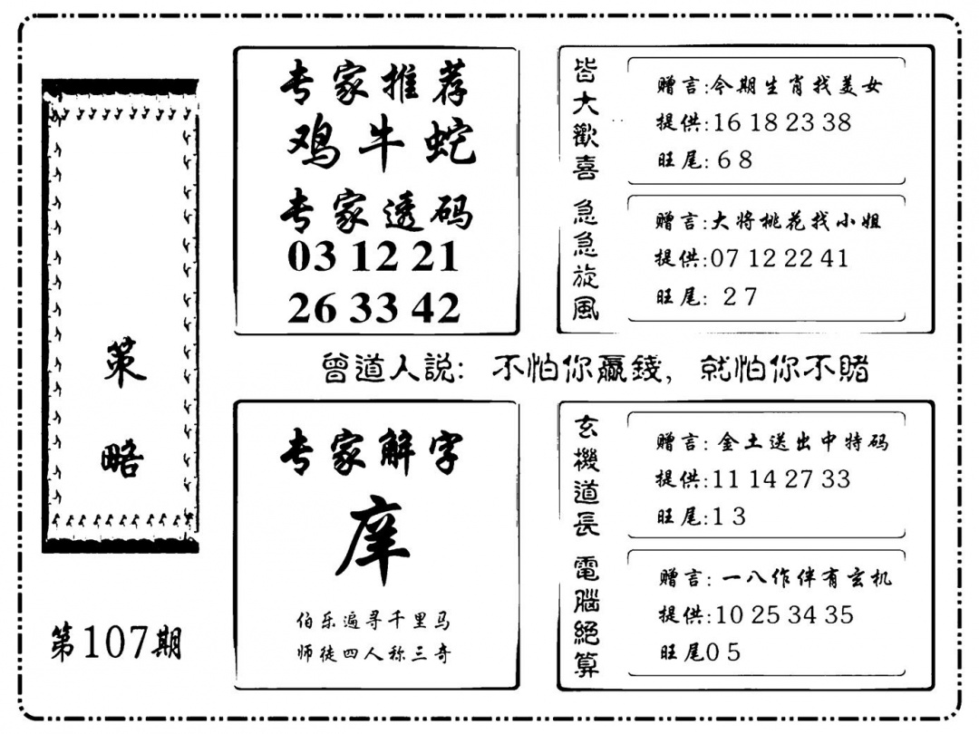 六合彩107期诸葛策略(新图)(黑白)