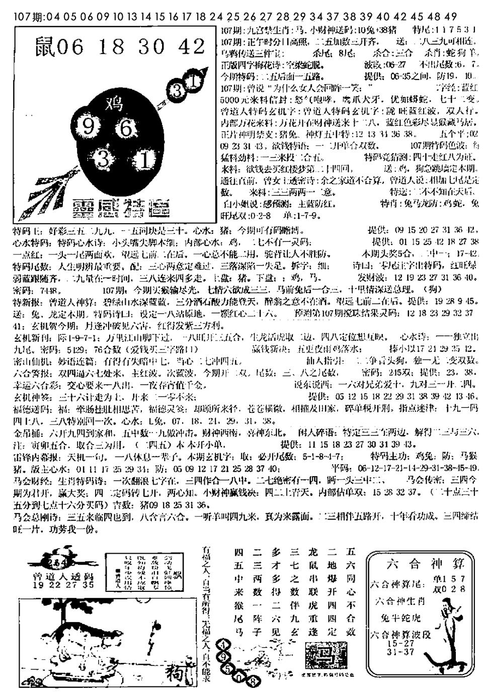 六合彩107期平西版彩霸王B(黑白)