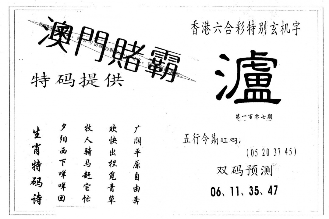 六合彩107期澳门赌霸(黑白)